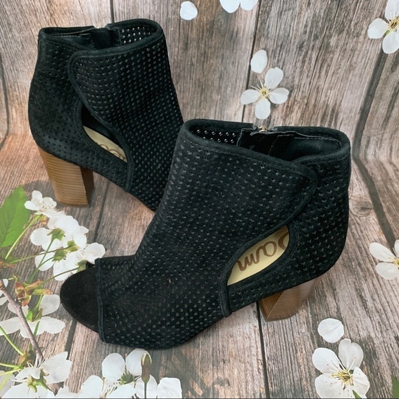SAM EDELMAN Black Cut Out Perforated Ellery Open Toe Boots Booties size 7 - Picture 6 of 7